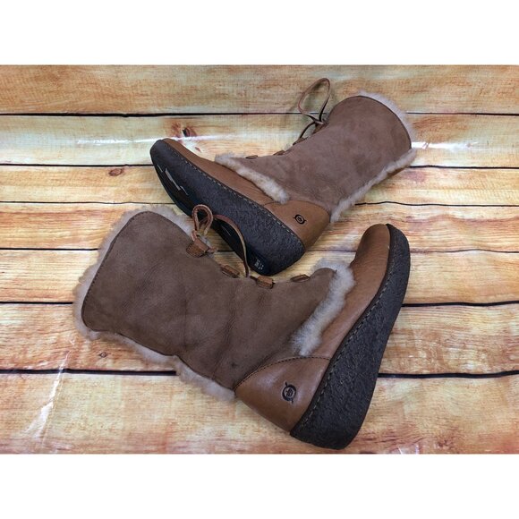 Born Chestnut Nome W5198 Tan Leather Shearling Boots Women 6 (u6q) - Picture 5 of 10